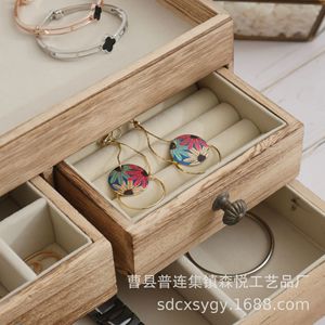 Caja de joyería de madera con cajones, 28x15x13,5 cm, organizador de almacenamiento para pendientes, collares y anillos - Product Image 4