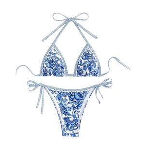 Venta al por mayor personalizado Floral impreso 1 pieza impermeable de secado rápido 100% poliéster Bikini traje de baño Halter Sexy para mujeres - Product Image 2