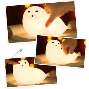 Desenhos animados Silicone RGB <span class=keywords><strong>Night</strong></span> <span class=keywords><strong>Light</strong></span> Criativo Decorativo Presente de Cabeceira para Crianças Recarregável USB Power Sealion Forma Decoração Do Quarto