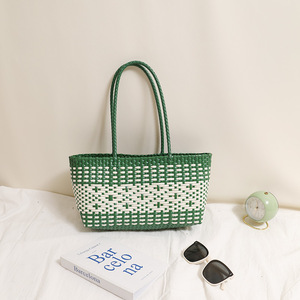 Fashion Plastic <strong>Woven</strong> Shoulder <strong>Bag</strong> - New Vegetable <strong>Basket</strong> Tote, Diamond Straw Beach <strong>Bag</strong> Vacation Resort Handbag - Product Image 3