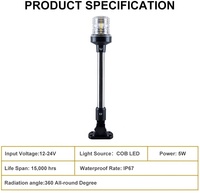 12V LED Bateau Navigation Yacht Lumière 9 "Visibilité 3NM Acier Inoxydable Blanc 4500K Réglable Pliable Base Marine Lampe