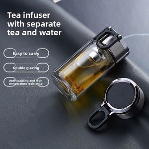 Tasse en verre borosilicate isolé, transparente, portable, design moderne, avec poignée, pour infuser le thé et séparer l'eau - Product Image 3