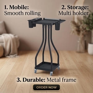 Chariot <span class=keywords><strong>de</strong></span> coiffure noir à double niveau avec porte-gobelet et emplacement pour peigne pour salon <span class=keywords><strong>de</strong></span> coiffure – Achat en gros - Product Image 2