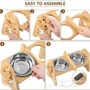 Support en bambou pour gamelles surélevées en acier inoxydable 304 pour chiens et chats - Product Image 4