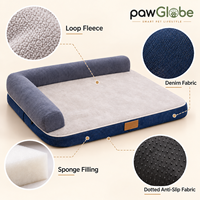 Lit pour animaux de compagnie avec coussin en mousse en velours bleu et tissu denim, literie pour animaux de compagnie quatre saisons, du L au 4XL