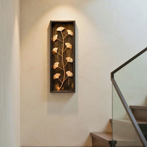 Panel de Arte Mural de Hojas Metálicas, Escultura Moderna Rústica de Hojas de Ginkgo para Colgar en la Pared, Decoración para Sala de Estar, Dormitorio, Oficina, Hogar, 1 Marco - Product Image 5