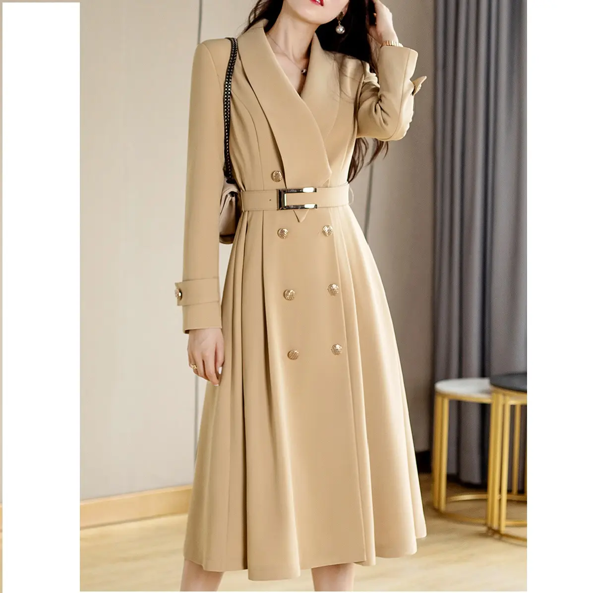 Women's windbreaker medium length 2022 autumn and winter clothes new style oversize loose women's coat trend