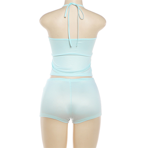 Cherry Print <strong>Shorts</strong> <strong>Suits</strong> <strong>Woman</strong> Summer Trend Halter Backless Tank Tops and Skinny Bottoms Street Sexy Fashion 2 Piece Set - Product Image 6