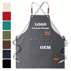 Custom Logo Canvas Sleeveless Waist Chef Waiter Unisex Worker Uniform Cooking <b>Kitchen</b> BBQ Bar Work Commercial Cafe Restaurant - Product Image 1