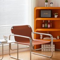 Fauteuil de salon décontracté Jiu Jiu Bauhaus, style moderne minimaliste du milieu du siècle, avec structure en acier inoxydable, pour balcon, chambre ou salle à manger, en cuir PU