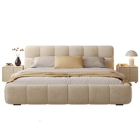Lit double pour chambre principale ; Lit moderne minimaliste avec structure rembourrée en chanvre crème