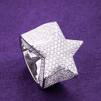 Bague Étoile en Argent Sterling 925 avec Moissanite VVS Groupe Givré, Testée au Diamant (GRA Passd), Style Hip Hop, pour Hommes et Femmes, Idéale pour les Fêtes