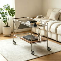 Table d'appoint vintage durable et convertible, chariot en acier inoxydable |   Table de salon et chariot de service avec rangement