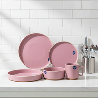 Service de Table Classique de Luxe en Céramique Rose, 5 Pièces, Écologique, avec Glaçure Réactive, Compatible Four, Micro-ondes et Lave-vaisselle, Résistant à la Chaleur