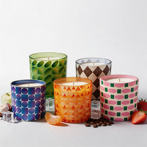 Luxury Geometric Pattern Glass Jar Scented Soy <b>Wax</b> <b>Candle</b> Retro Modern For Artsy Home Decor Wholesale Private Label Bulk - Product Image 1