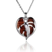 Collier Pendentif Fleur d'Anthurium en Bois de Koa S925, Bijoux Océaniques Hawaïens en Argent Sterling 925