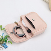 Dompet Koin Kancing Tekan Kanvas Portabel Kecil untuk Wanita, Tempat Kartu Warna Solid, Organizer Koin Mini