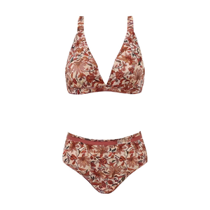 Costume da bagno bikini taglie forti HDJ con stampa floreale, top all'americana e slip a vita alta, set 2 pezzi da donna per mare e spiaggia - Product Image 1