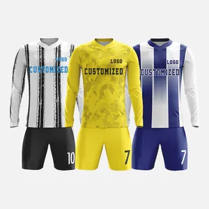 Conjunto personalizado de camisa de goleiro de futebol masculina, camisa de futebol de mangas compridas respirável para treinamento, mais recente em clube