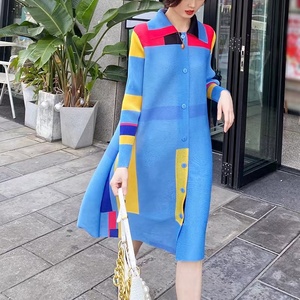 Autunno nuovo Miyak plissettato abiti da donna alla moda tinta unita monopetto ampio abito a manica 3/4 da donna di grandi dimensioni - Product Image 4