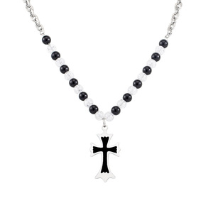 yunnique <b>Cross</b> Beaded <b>Chain</b> Necklace Stainless Steel Resin Pendant Unisex Fashion Jewelry - Product Image 5