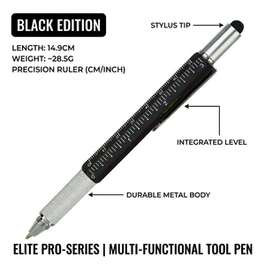Stylo-outil multifonction professionnel en métal 6 en 1 avec stylet, niveau, règle et tournevis pour ingénieur, architecte, construction, cadeau - Product Image 4