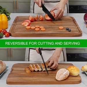 Tabla de cortar de madera de acacia para cocina, tabla de servir de madera con ranura profunda para jugos, para carne (bloque de carnicero) - Product Image 5