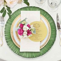 Assiettes de présentation en verre transparent de 13 pouces avec bordure verte pour mariages, anniversaires et diverses occasions