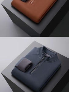 New Autumn Winter Washed Zipper Stand Collar Thickened <strong>Fleece</strong> Warm Casual <strong>Shirt</strong> for <strong>Men</strong> Middle-aged - Product Image 3