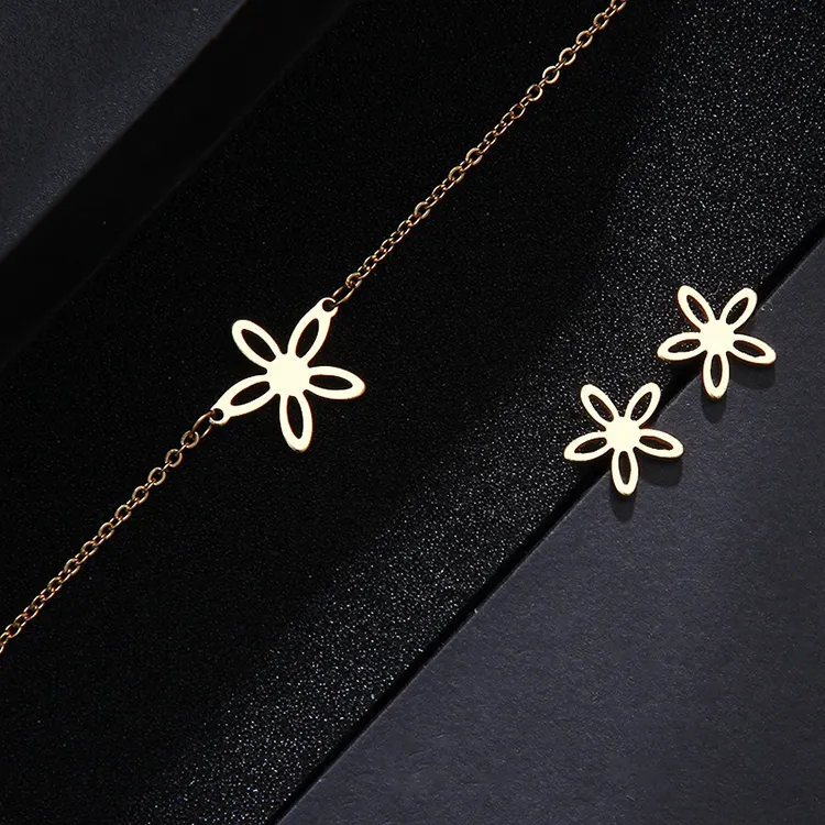 Nieuwste rvs bloem sieraden sets custom daisy ketting groothandel dainty <span class=keywords><strong>zonnebloem</strong></span> sieraden set voor vrouwen
