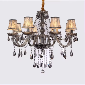 Lustre à bougie blanc chaud à hauteur réglable en cristal moderne gris fumée pour le hall du salon - Product Image 3