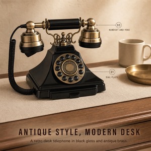 Antique Rotary Dial Telephone Black Gold Vintage Retro Landline Corded Desk <b>Phone</b> - Product Image 5