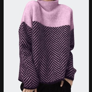 Maglione a <span class=keywords><strong>Collo</strong></span> <span class=keywords><strong>Alto</strong></span> in Misto Lana Coreano Invernale di Design Francese, Pullover Trendy Lavorato a Maglia, Versatile e Ampio con Motivo a Righe - Product Image 2