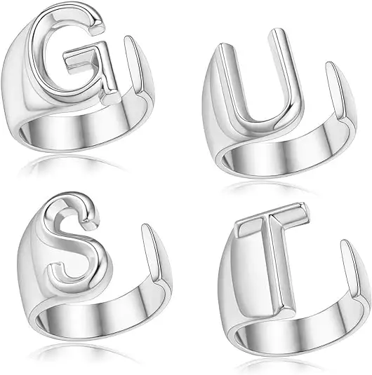 Anillos G U T S para conjunto, joyería de álbum inspirada para mujeres niñas, anillos ajustables con letras iniciales de oro plateado 26, regalos para fans de cantantes