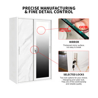 Armoire coulissante en acier avec miroir, motif marbre, grande capacité, pour chambre à coucher, rangement de vêtements, vente en gros