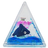 Règle aquatique en plastique PMMA acrylique en forme de triangle de 19 cm avec paillettes, sable mouvant, bulles liquides, huile, eau bleue