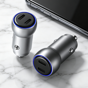 Cargador de coche metálico nuevo de 60W PD30W con PD QC 3.0, adaptador de carga rápida dual con 2 puertos tipo C para enchufe de CA. - Product Image 1