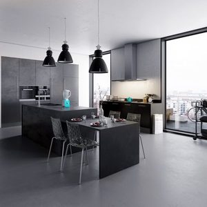 Armadi da cucina di lusso moderni personalizzati in legno resistente <span class=keywords><strong>isola</strong></span> con ripiani in laminato nero moderni armadi da cucina in legno - Product Image 2