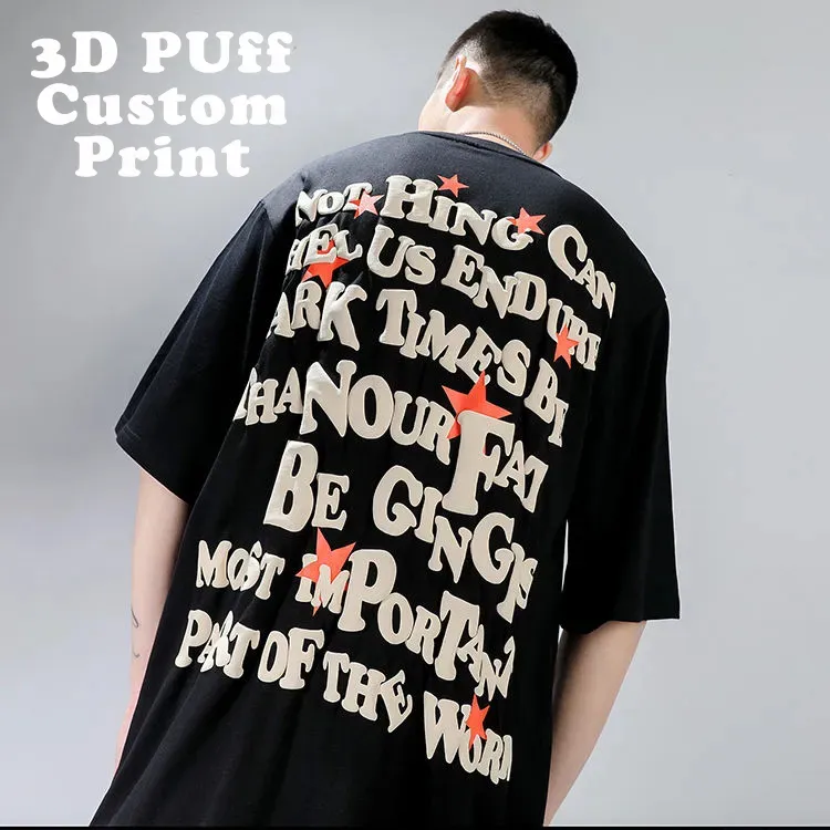 Peso pesado grueso 100% algodón verano pareja manga corta impresión personalizada 3D Puff impreso camiseta Puff estampado camiseta