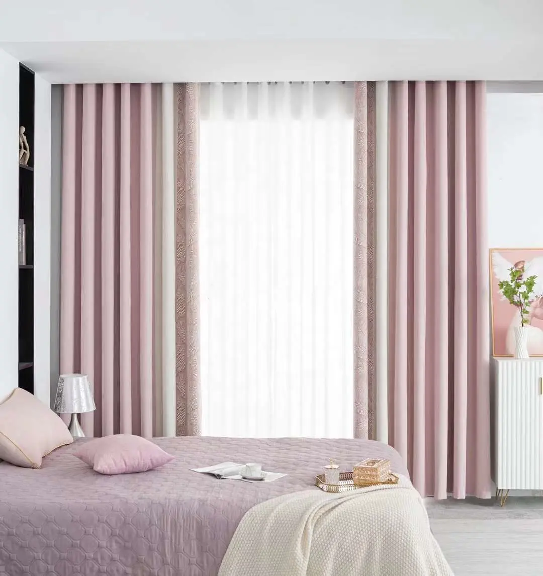 2022 새로운 핑크 라이트 럭셔리 현대 간단한 디자인 캐시미어 셔닐 자카드 커튼 침실
