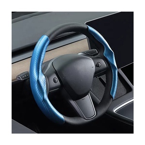 ที่หุ้มพวงมาลัยคาร์บอนไฟเบอร์สุดหรู,สำหรับ <span class=keywords><strong>Tesla</strong></span> <span class=keywords><strong>Model</strong></span> 3 <span class=keywords><strong>Y</strong></span> โลโก้หนังนิ่มผู้ผลิตอุปกรณ์เสริมรถยนต์ - Product Image 1