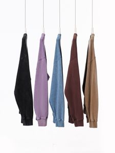 H5491 Wholesale Custom High Quality 400 Gsm Cotton Blends Blank Washed Sweatshirts Plain Unisex Crewneck Sweatshirts - Product Image 3