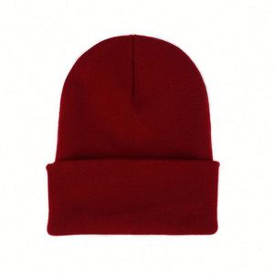 Wholesale Customized Winter Beanies Solid Color Plain Acrylic Satin Lined <b>Hats</b> with Embroidered Logo - Product Image 4