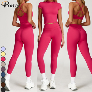 Conjunto Deportivo OEM de 5 Piezas para <span class=keywords><strong>Dama</strong></span> con Sujetador con Almohadillas Extraíbles, Camiseta Básica y Leggings de Cintura Alta Ropa Deportiva para Mujer - Product Image 4