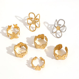 Flower Shape <b>Titanium</b> Steel <b>Ring</b> For Women Hollow Design Gift Jewelry Geometric Pattern TR4485 - Product Image 4