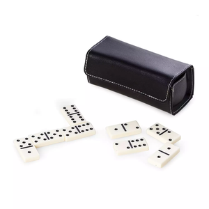 Dominos noirs personnalisés 28 pièces en coffret en cuir – Jeu de société éducatif très prisé - Product Image 2