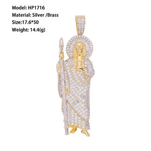 Emas Padat asli 925 perak murni es Vvs Moissanite berlian Cz Jude <span class=keywords><strong>14K</strong></span> San Judas Tadeo perhiasan liontin - Product Image 6