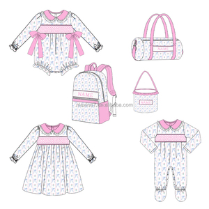 Puresun Smocked abbigliamento per bambini Boutique per bambine vestiti invernali ricamati tutine di cotone per bambini all'ingrosso - Product Image 1