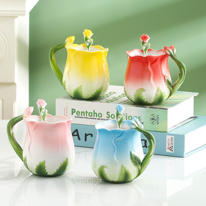 Tazas <span class=keywords><strong>de</strong></span> Café y Té Clásicas <span class=keywords><strong>de</strong></span> Porcelana China con Flores 3D y Cuchara Decorativa con Rosas, Taza Ecológica para Camping, Regalo para el Día <span class=keywords><strong>de</strong></span> <span class=keywords><strong>la</strong></span> <span class=keywords><strong>Madre</strong></span> - Product Image 1