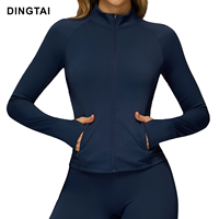 Veste de yoga intégrale zippée en Spandex/Nylon brossé pour femme, avec logo personnalisé, anti-transpiration, coupe ajustée, haut de sport thermique pour la course et la gym